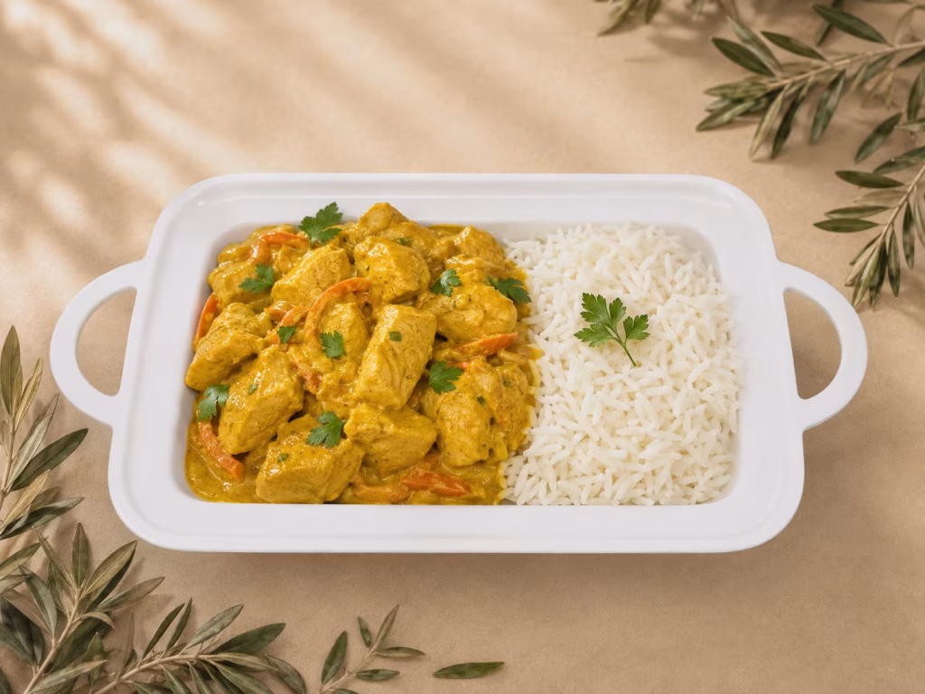 pui curry cu orez basmati